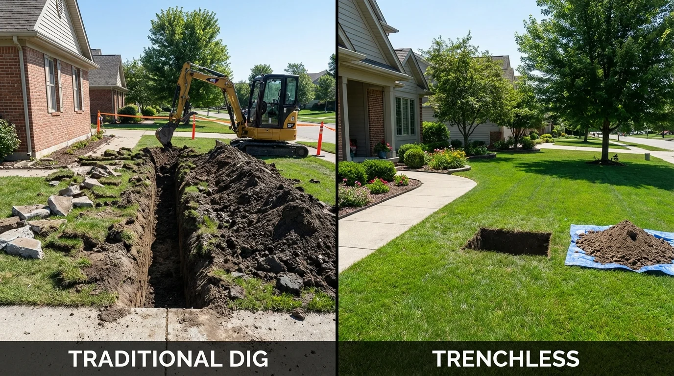 Trenchless sewer repair with minimal yard damage versus traditional excavation in Mountain City, GA